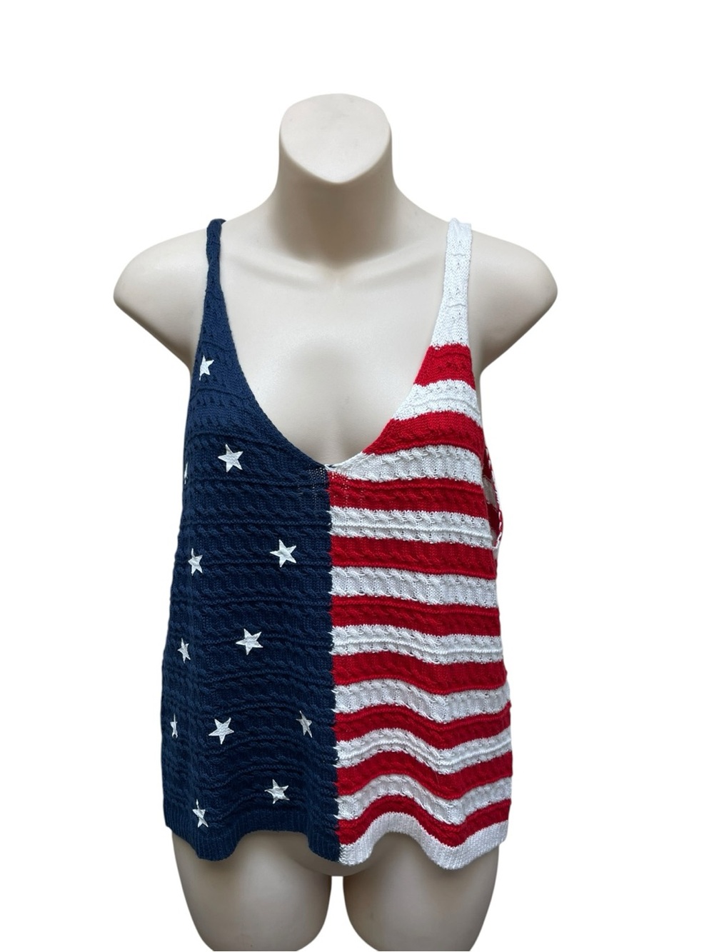 Moon & Madison Star-Spangled Knit Tank Top - Red, White & Blue Size XL Flag